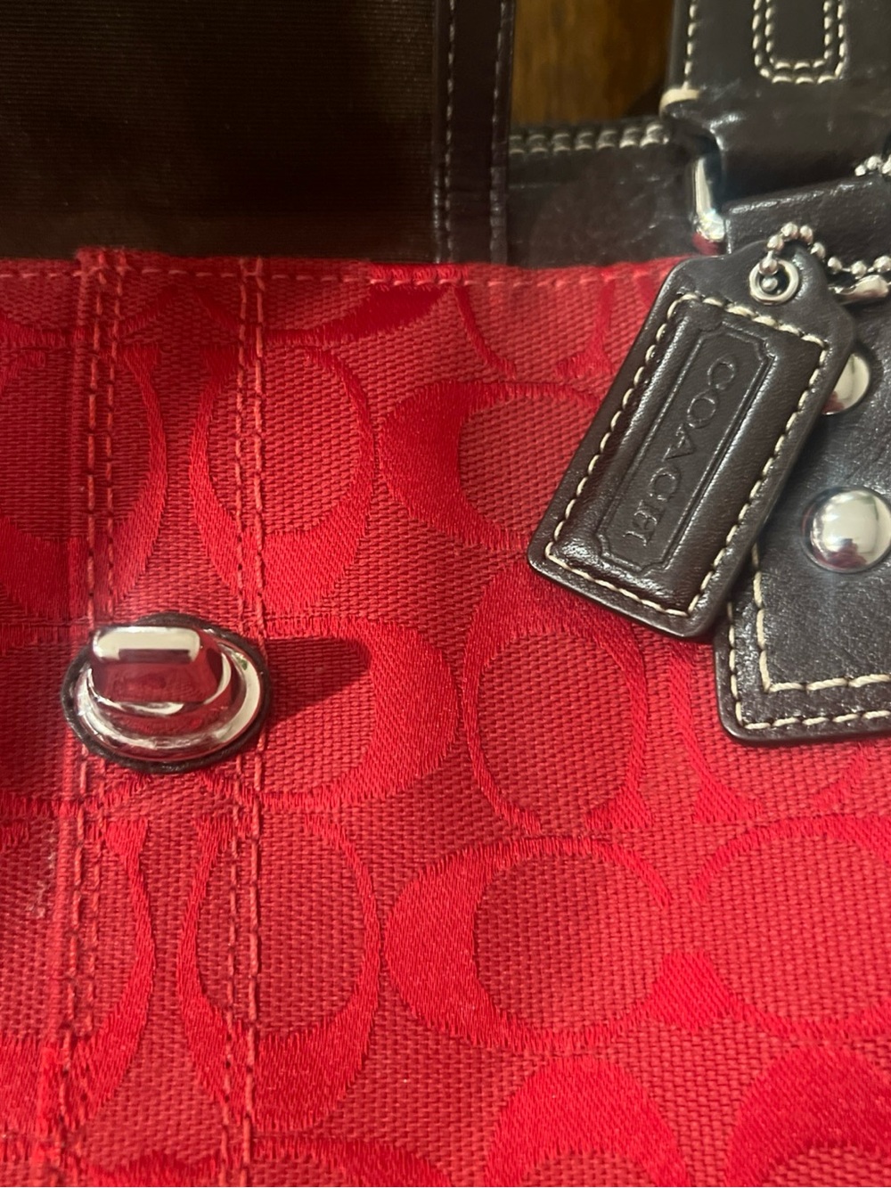 Vintage Y2K Coach Hamptons red signature Carryall Sat… - Gem